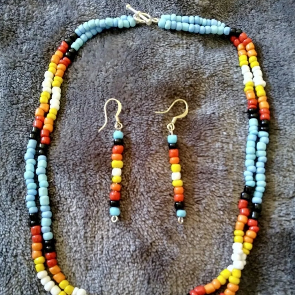 Multicolored Sunset bead necklace and earring set